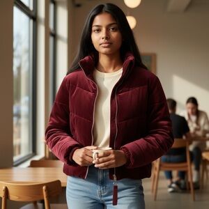 Burgundy Puffer Jacket by LEOLA New with tag size Small